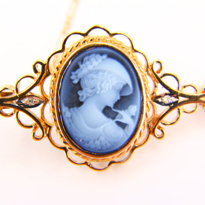 Vintage 9ct Gold Blue Cameo Brooch Yellow Gold Boxed