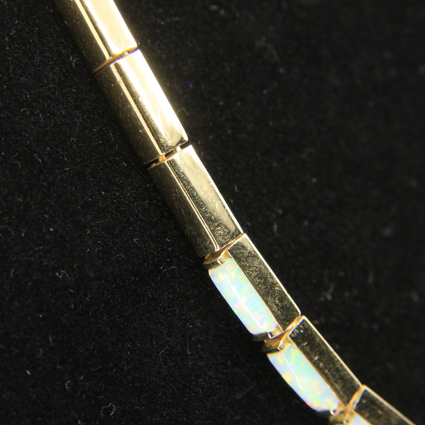 Vintage 14ct Hallmarked Yellow Gold Opal Panel Link Necklace 17.5 Inch Boxed