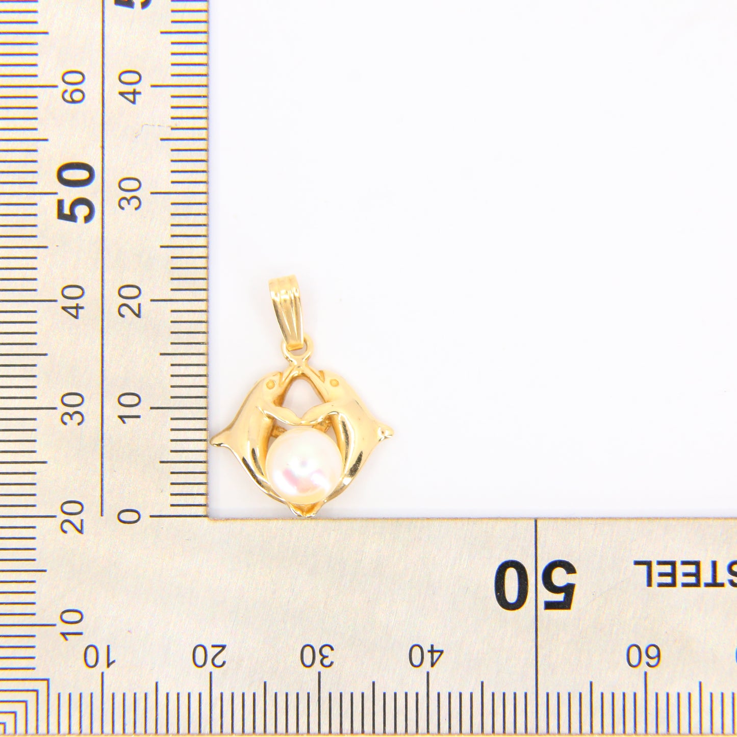 Vintage 14k Dolphin Pearl Pendant Necklace Chain Link Yellow Gold Boxed