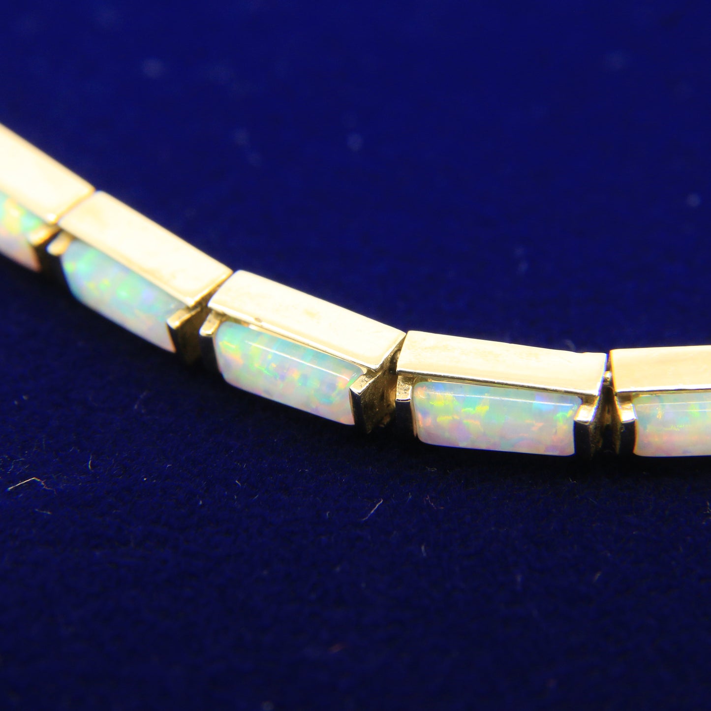 Vintage 14ct Hallmarked Yellow Gold Opal Panel Link Necklace 17.5 Inch Boxed