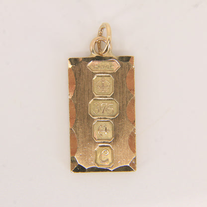 Vintage 9ct Gold Hallmarked Ingot Pendant Birmingham 1977