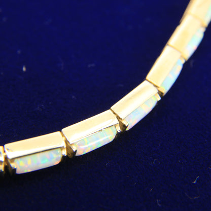 Vintage 14ct Hallmarked Yellow Gold Opal Panel Link Necklace 17.5 Inch Boxed