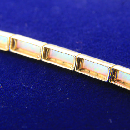 Vintage 14ct Hallmarked Yellow Gold Opal Panel Link Necklace 17.5 Inch Boxed