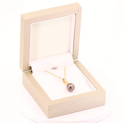 Vintage 14ct Yellow Gold Black Pearl 19 Inch Pendant Chain Necklace Boxed Gift