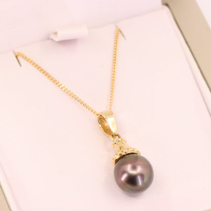 Vintage 14ct Yellow Gold Black Pearl 19 Inch Pendant Chain Necklace Boxed Gift