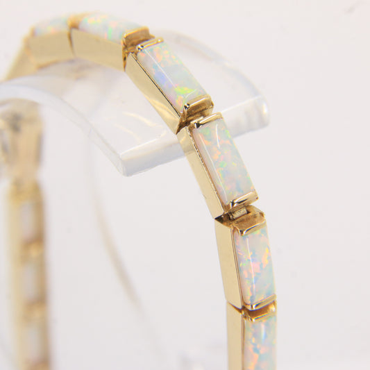 Vintage 14ct Hallmarked Yellow Gold Opal Panel Link Bracelet 7.5 Inch Boxed Gift
