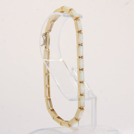 Vintage 14ct Hallmarked Yellow Gold Opal Panel Link Bracelet 7.5 Inch Boxed Gift
