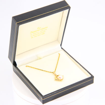 Vintage 14k Dolphin Pearl Pendant Necklace Chain Link Yellow Gold Boxed