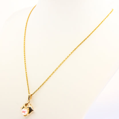 Vintage 14k Dolphin Pearl Pendant Necklace Chain Link Yellow Gold Boxed