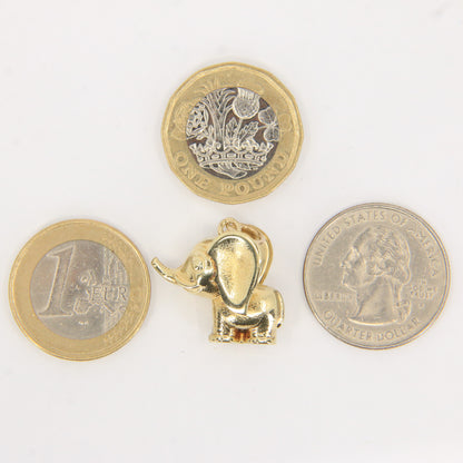 Vintage 9ct Gold Hallmarked Elephant Charm Pendant Trunk Up