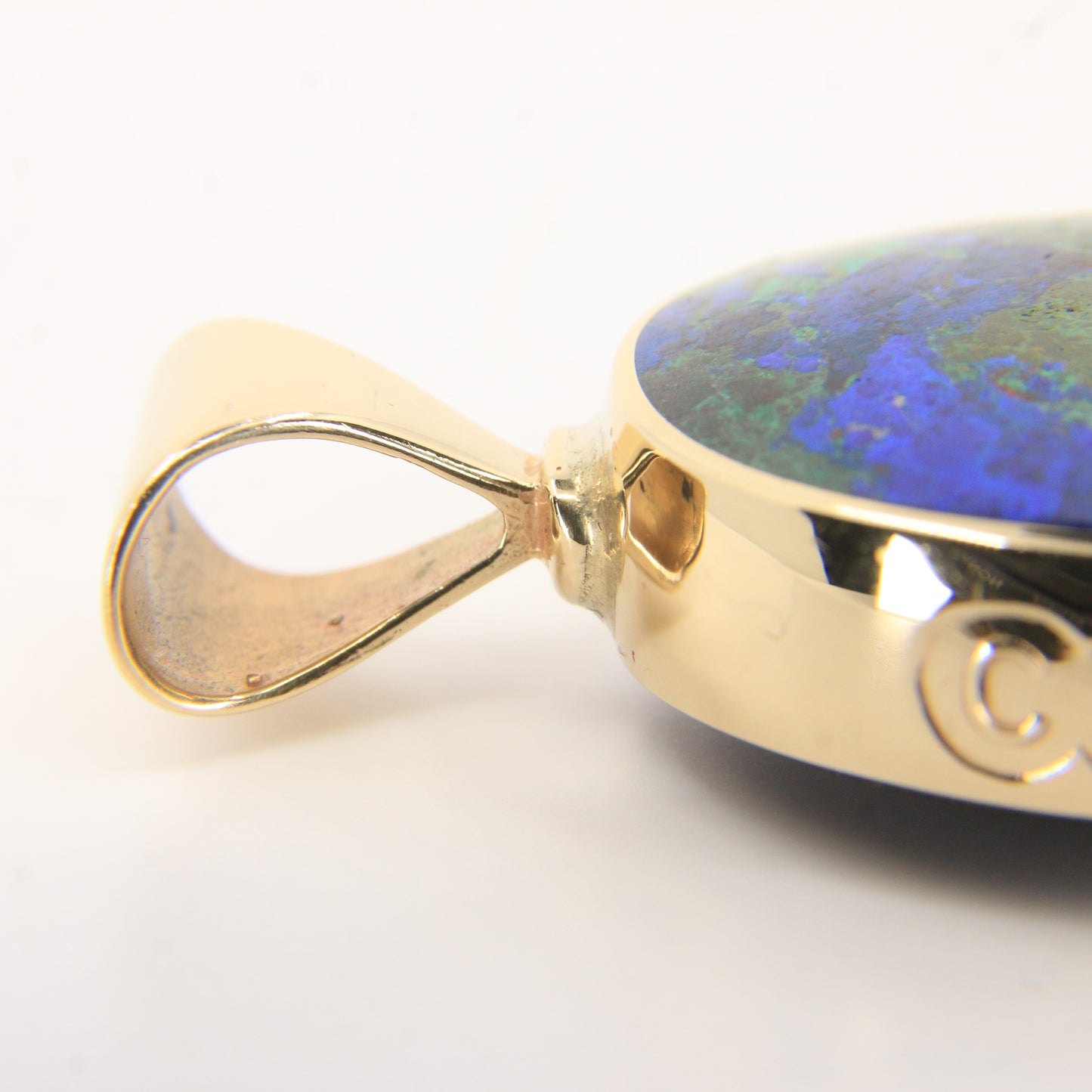 Vintage 9ct Gold Large Hallmarked Millennium 2000 Azurite Malachite Onyx Pendant