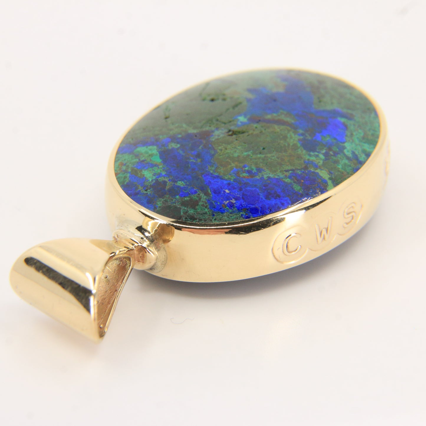 Vintage 9ct Gold Large Hallmarked Millennium 2000 Azurite Malachite Onyx Pendant