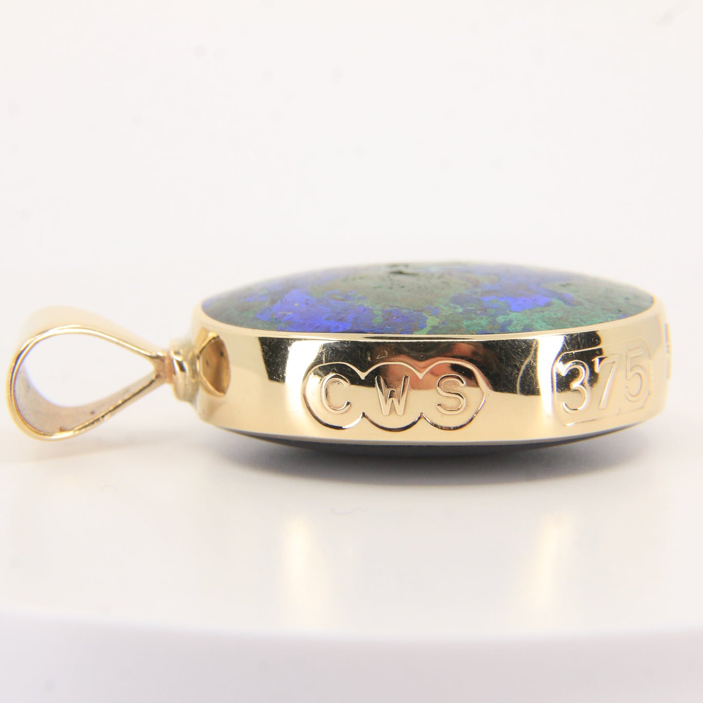 Vintage 9ct Gold Large Hallmarked Millennium 2000 Azurite Malachite Onyx Pendant