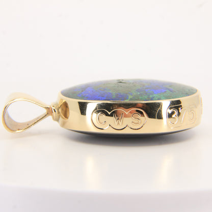Vintage 9ct Gold Large Hallmarked Millennium 2000 Azurite Malachite Onyx Pendant