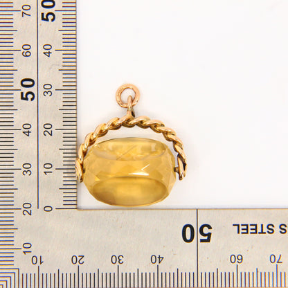 Antique 9ct Citrine Spinner Pendant Drop Fob Hallmarked Yellow Gold Charm