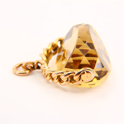 Antique 9ct Citrine Spinner Pendant Drop Fob Hallmarked Yellow Gold Charm