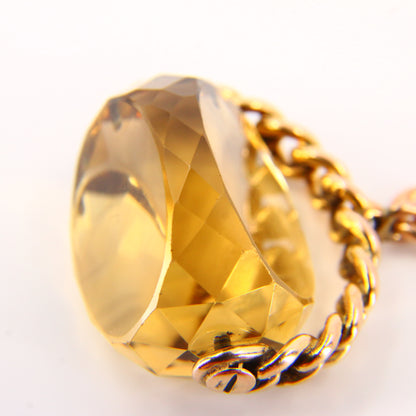 Antique 9ct Citrine Spinner Pendant Drop Fob Hallmarked Yellow Gold Charm