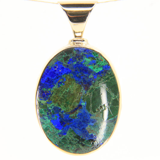 Vintage 9ct Gold Large Hallmarked Millennium 2000 Azurite Malachite Onyx Pendant