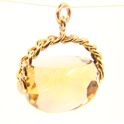 Antique 9ct Citrine Spinner Pendant Drop Fob Hallmarked Yellow Gold Charm