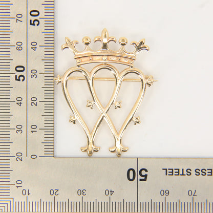 Vintage 9ct Hallmarked Luckenbooth Brooch Solid Gold Crown Heart