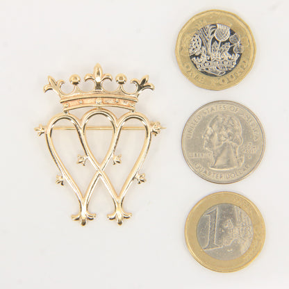 Vintage 9ct Hallmarked Luckenbooth Brooch Solid Gold Crown Heart