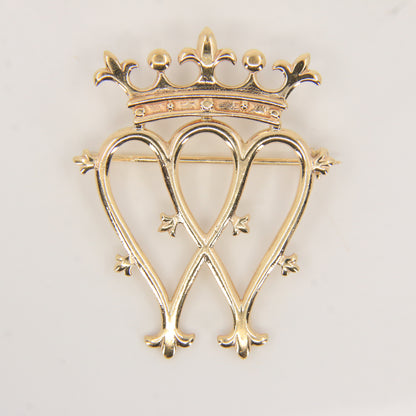Vintage 9ct Hallmarked Luckenbooth Brooch Solid Gold Crown Heart