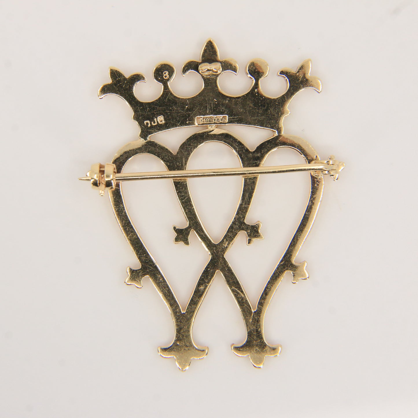 Vintage 9ct Hallmarked Luckenbooth Brooch Solid Gold Crown Heart