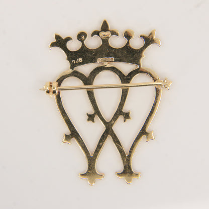 Vintage 9ct Hallmarked Luckenbooth Brooch Solid Gold Crown Heart