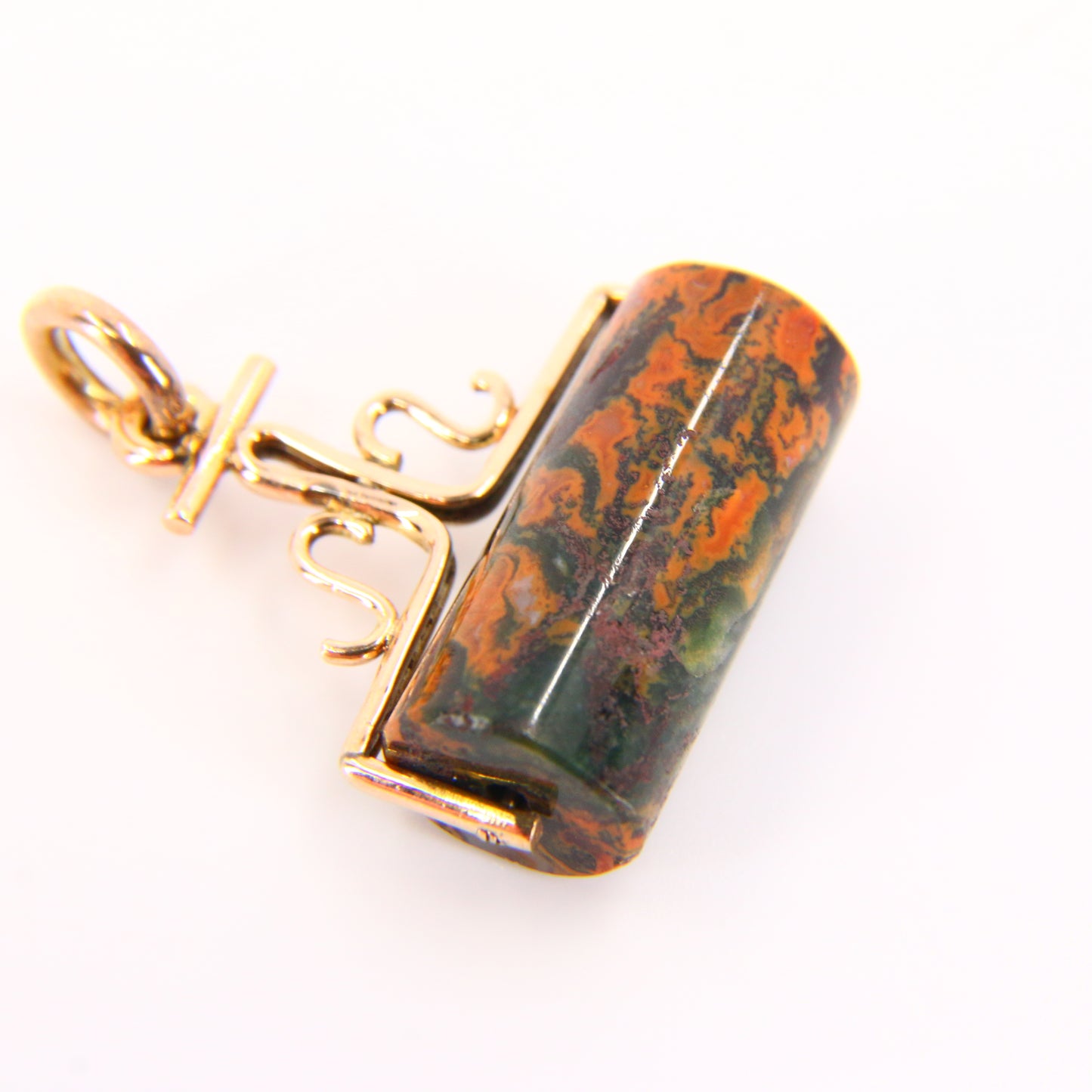 Vintage 9ct Spinner Pendant Agate Stone Roller Charm Unmarked 9 Carat Yellow Gold