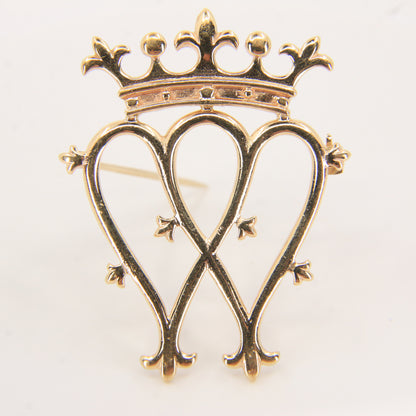 Vintage 9ct Hallmarked Luckenbooth Brooch Solid Gold Crown Heart