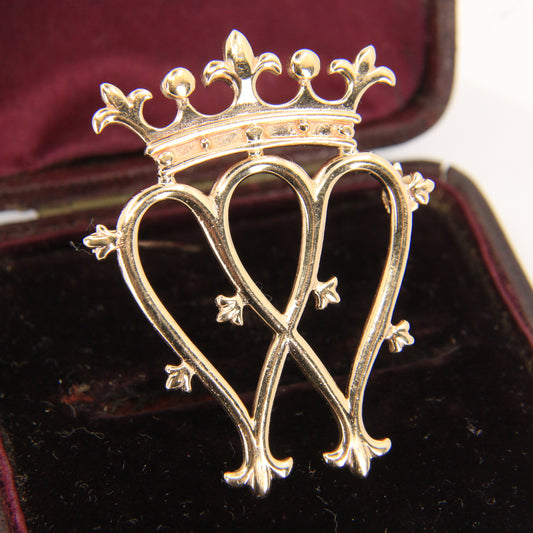 Vintage 9ct Hallmarked Luckenbooth Brooch Solid Gold Crown Heart
