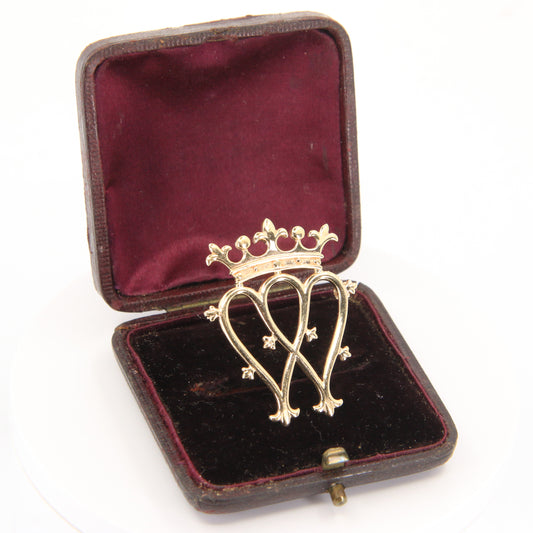 Vintage 9ct Hallmarked Luckenbooth Brooch Solid Gold Crown Heart