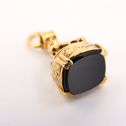 Vintage 9ct Gold Onyx Stone Pendant Drop Fob Hallmarked Yellow Gold Charm