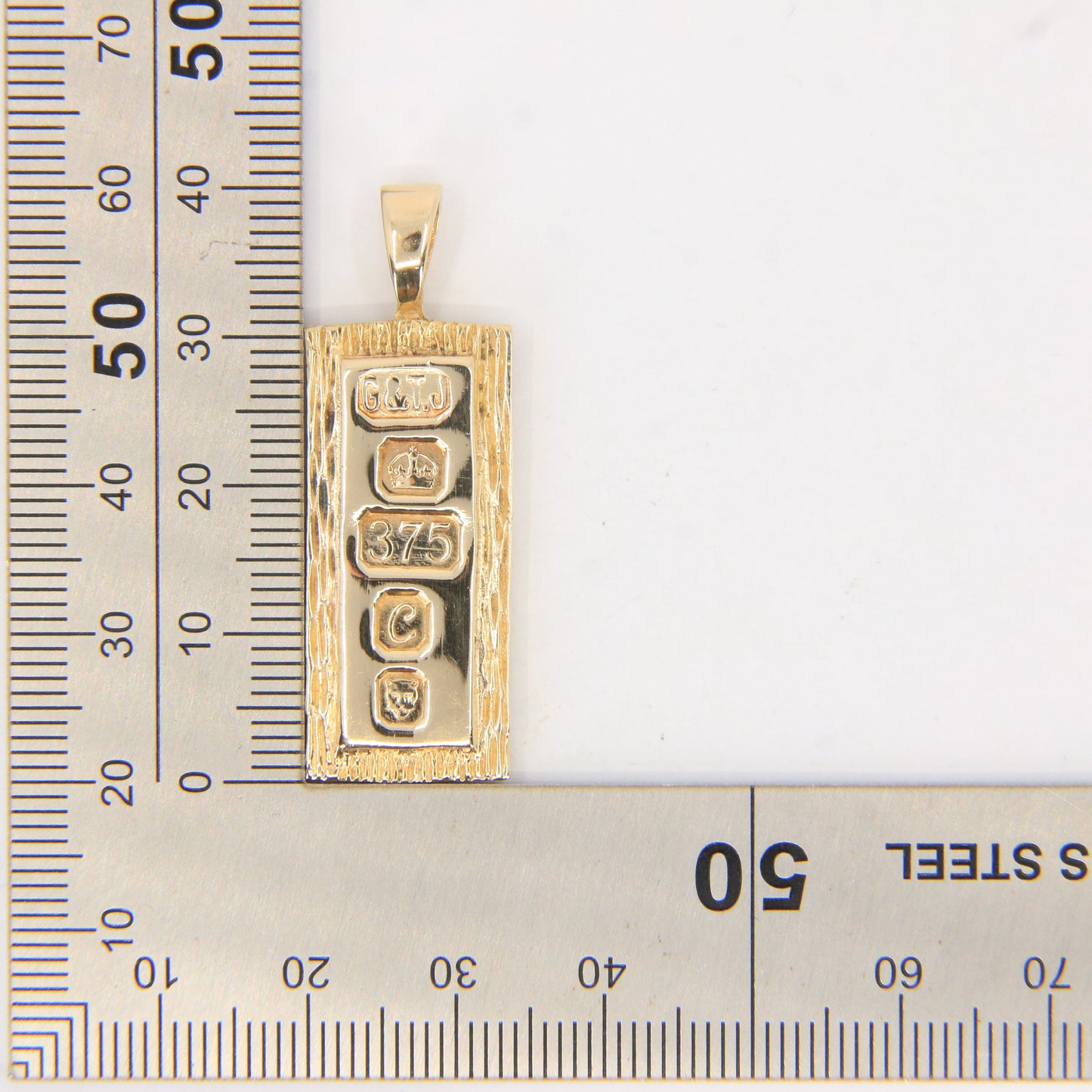 Vintage 9ct Hallmarked Yellow Gold 1977 Ingot Pendant Textured Bar 14.3g