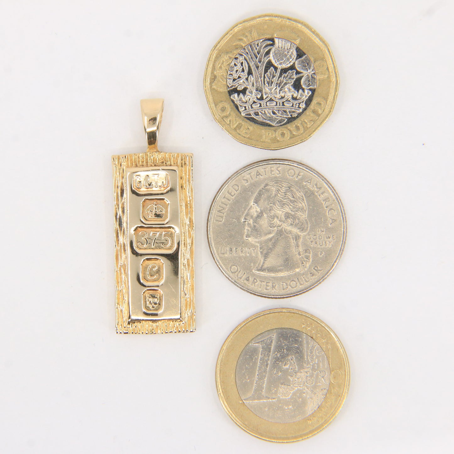 Vintage 9ct Hallmarked Yellow Gold 1977 Ingot Pendant Textured Bar 14.3g