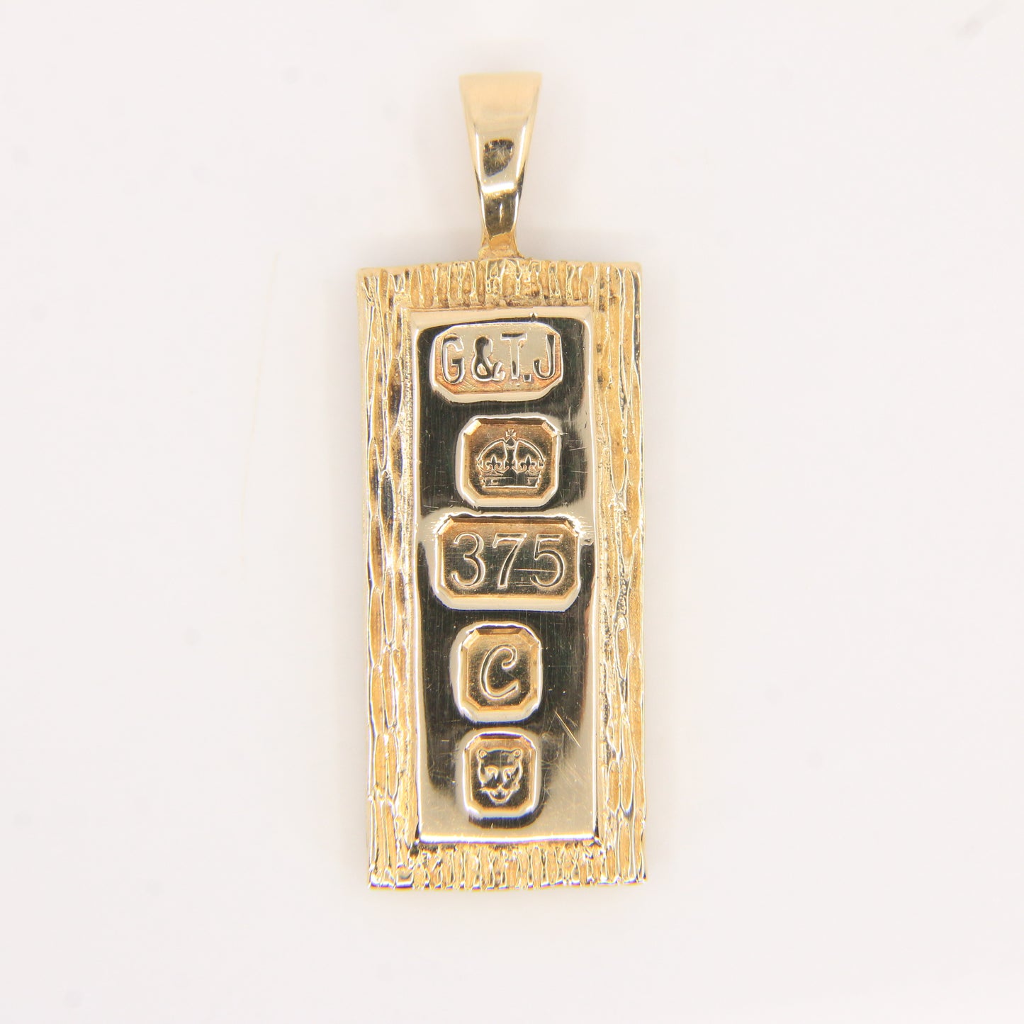 Vintage 9ct Hallmarked Yellow Gold 1977 Ingot Pendant Textured Bar 14.3g