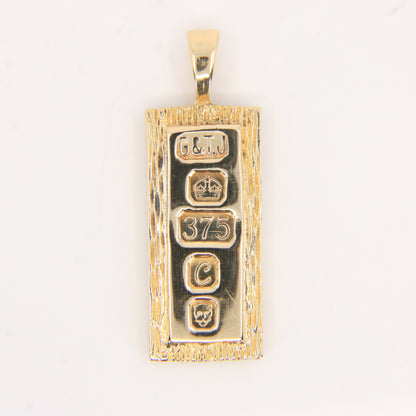 Vintage 9ct Hallmarked Yellow Gold 1977 Ingot Pendant Textured Bar 14.3g