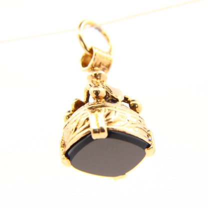 Vintage 9ct Gold Onyx Stone Pendant Drop Fob Hallmarked Yellow Gold Charm