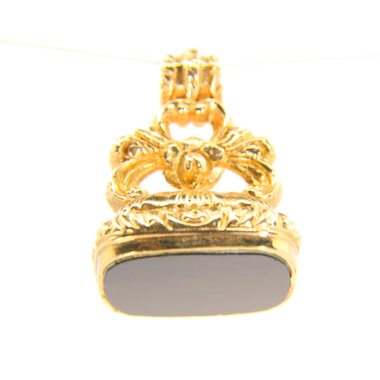 Antique Victorian 9ct Onyx Stone Pendant Charm 9 Carat Yellow Gold Fob