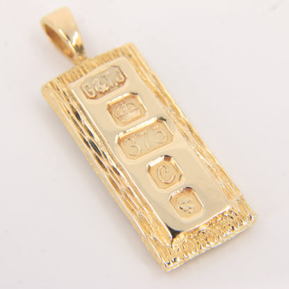Vintage 9ct Hallmarked Yellow Gold 1977 Ingot Pendant Textured Bar 14.3g
