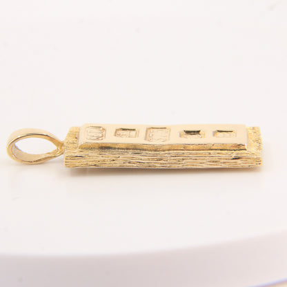 Vintage 9ct Hallmarked Yellow Gold 1977 Ingot Pendant Textured Bar 14.3g