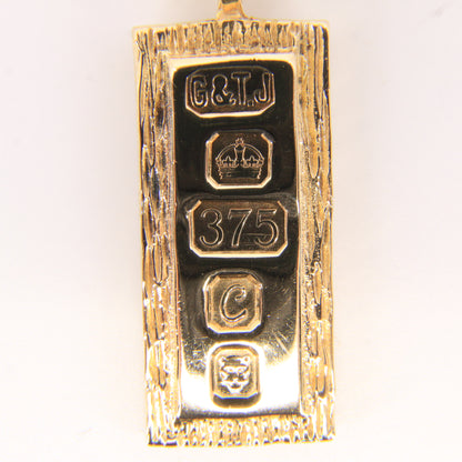 Vintage 9ct Hallmarked Yellow Gold 1977 Ingot Pendant Textured Bar 14.3g