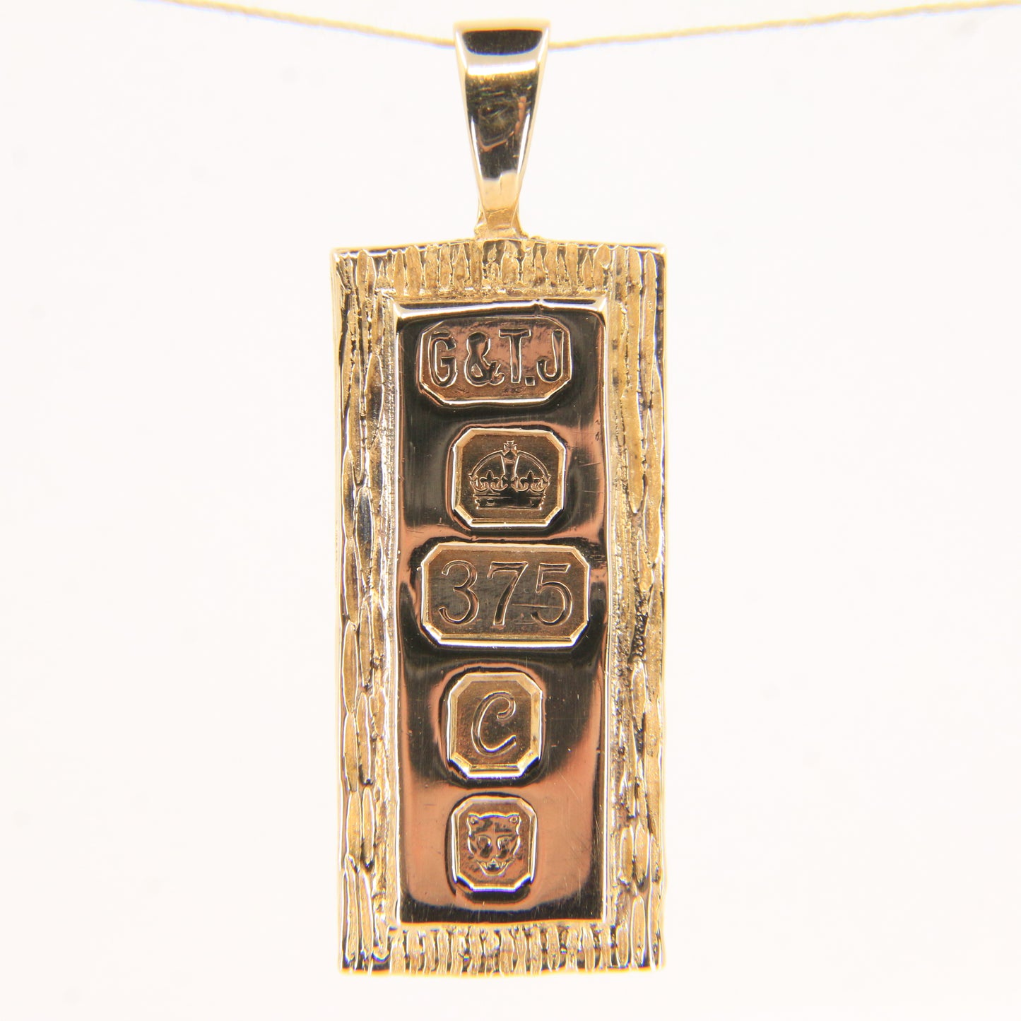 Vintage 9ct Hallmarked Yellow Gold 1977 Ingot Pendant Textured Bar 14.3g
