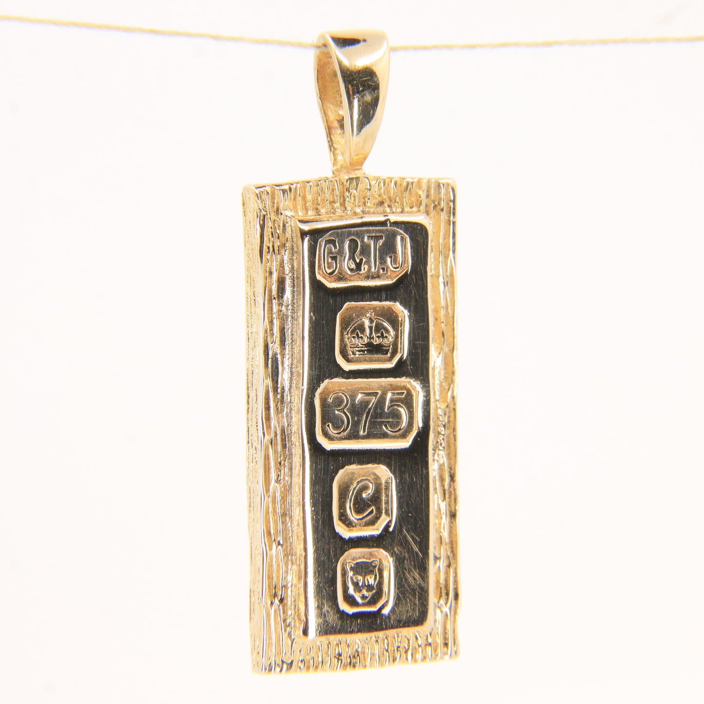 Vintage 9ct Hallmarked Yellow Gold 1977 Ingot Pendant Textured Bar 14.3g