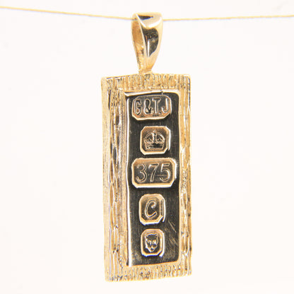 Vintage 9ct Hallmarked Yellow Gold 1977 Ingot Pendant Textured Bar 14.3g