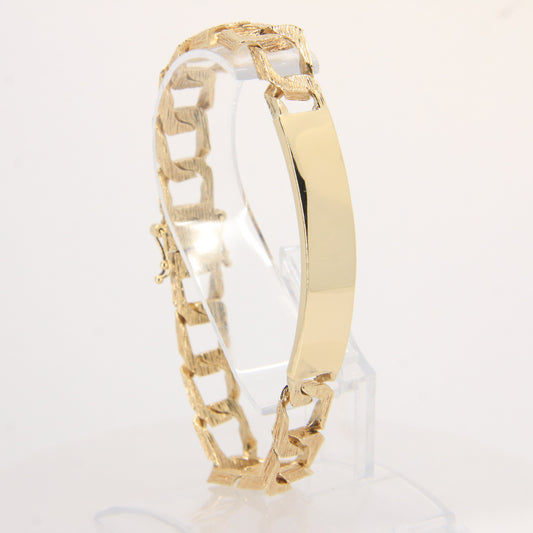 Vintage 9ct Gold I.D. Bracelet 8" Hallmarked Textured Links Heavy Gents