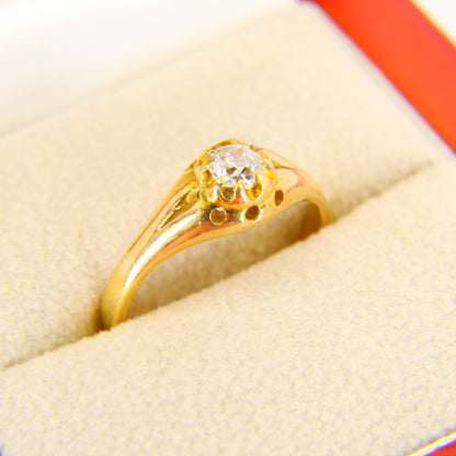 Vintage 18ct Gold Ring 18 Carat Yellow Gold Solitaire Diamond Ring Boxed