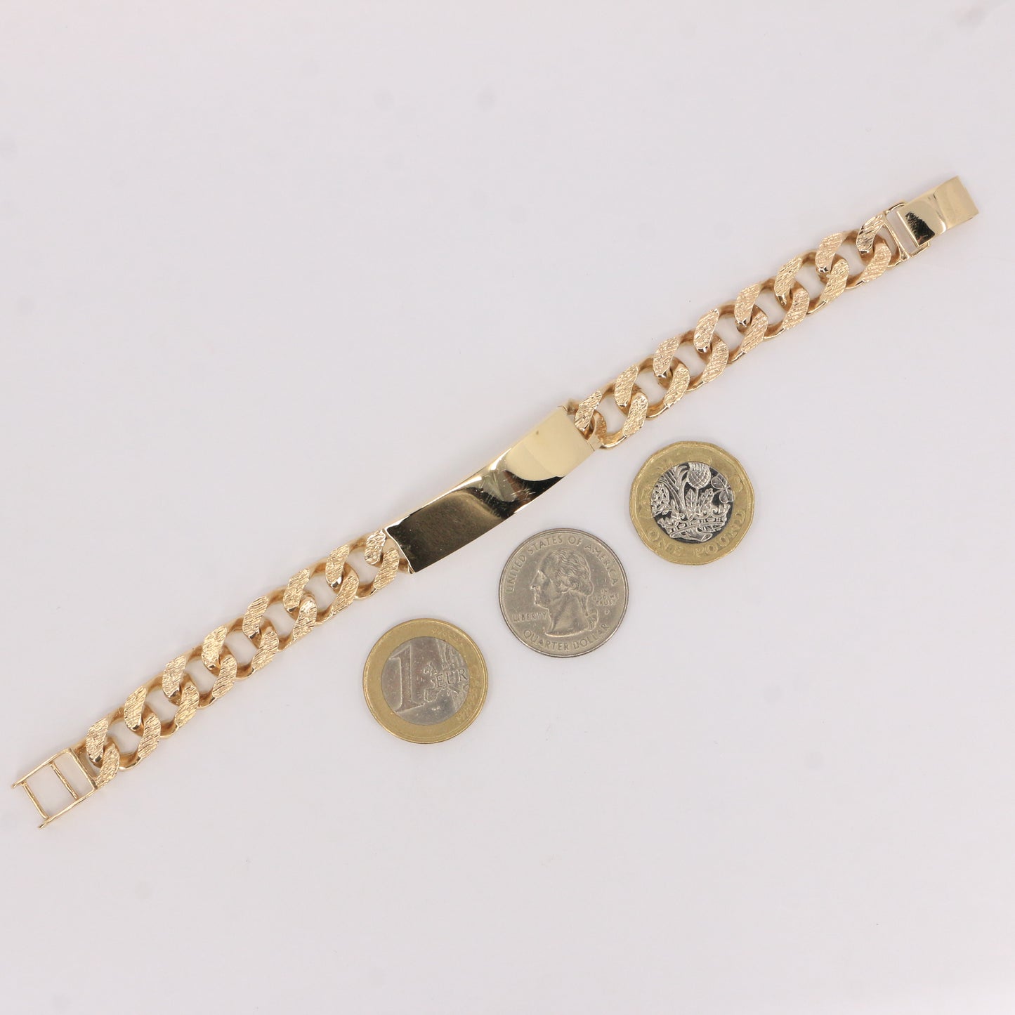 Vintage 9ct Gold ID Bracelet 8.25" Hallmarked Textured Curb Box Clasp Gift