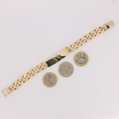Vintage 9ct Gold ID Bracelet 8.25" Hallmarked Textured Curb Box Clasp Gift