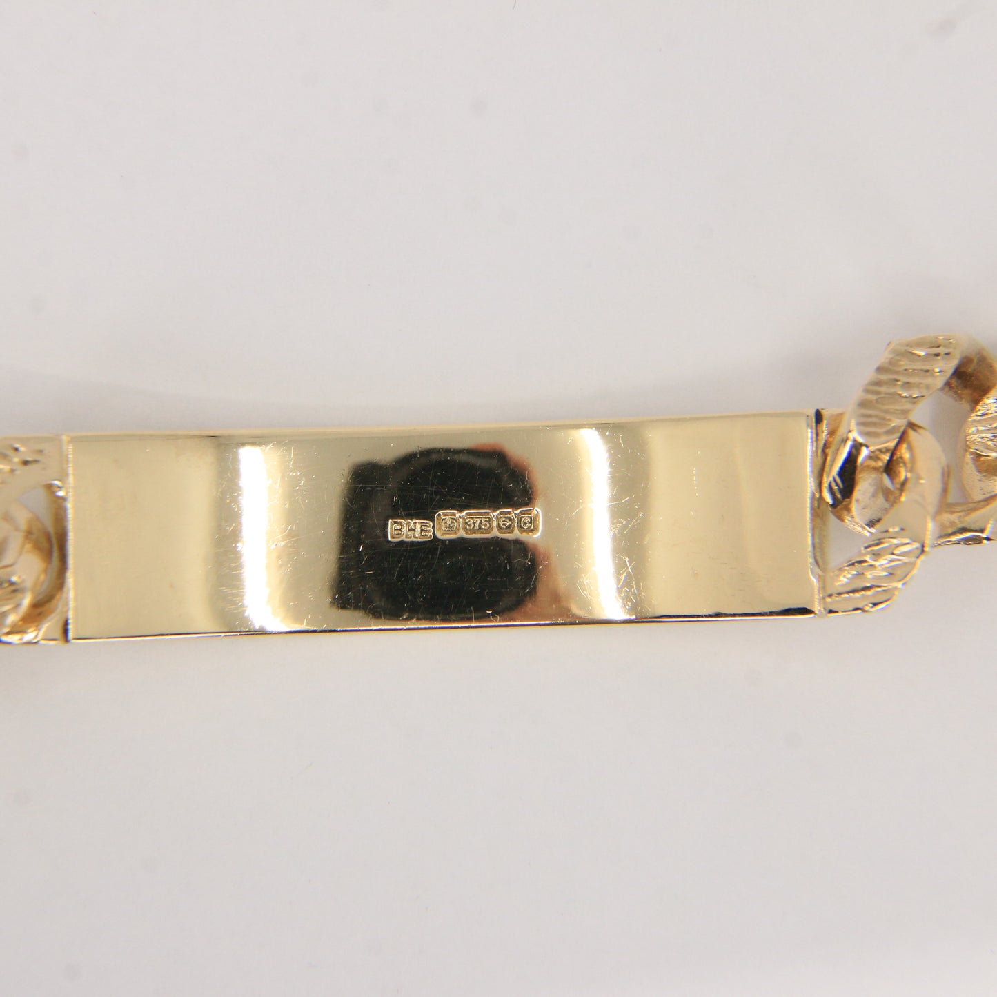 Vintage 9ct Gold ID Bracelet 8.25" Hallmarked Textured Curb Box Clasp Gift